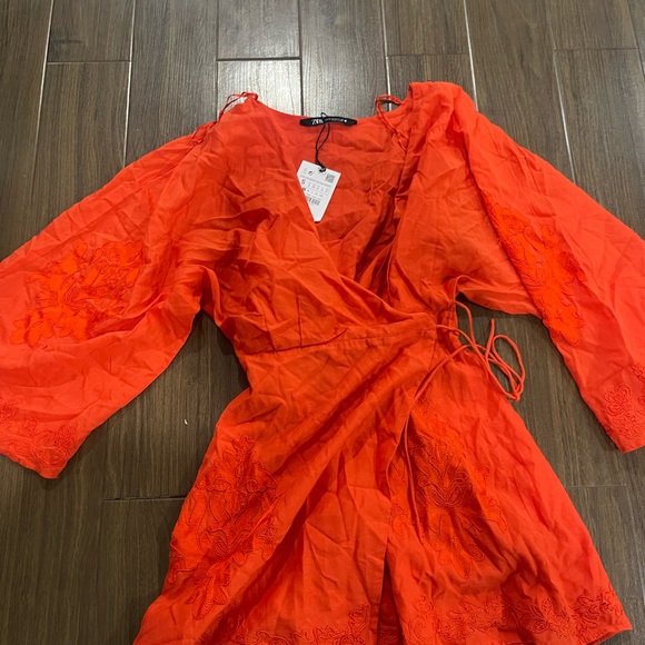 Zara orange embroidery wrapped romance dress - Picture 9 of 15